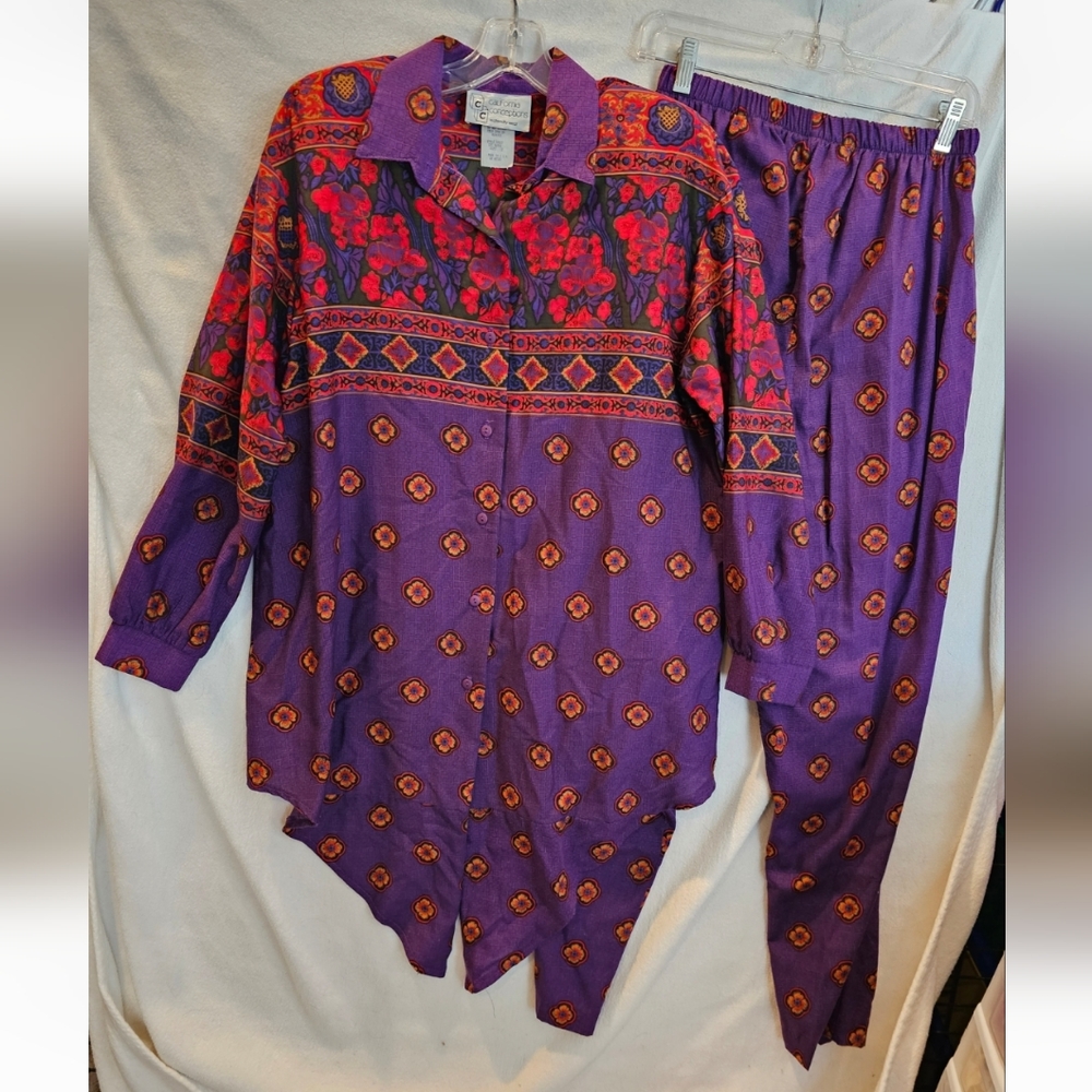 Vintage XL Maternity Tunic and Pants California Concepts Purple Red 1991 1992